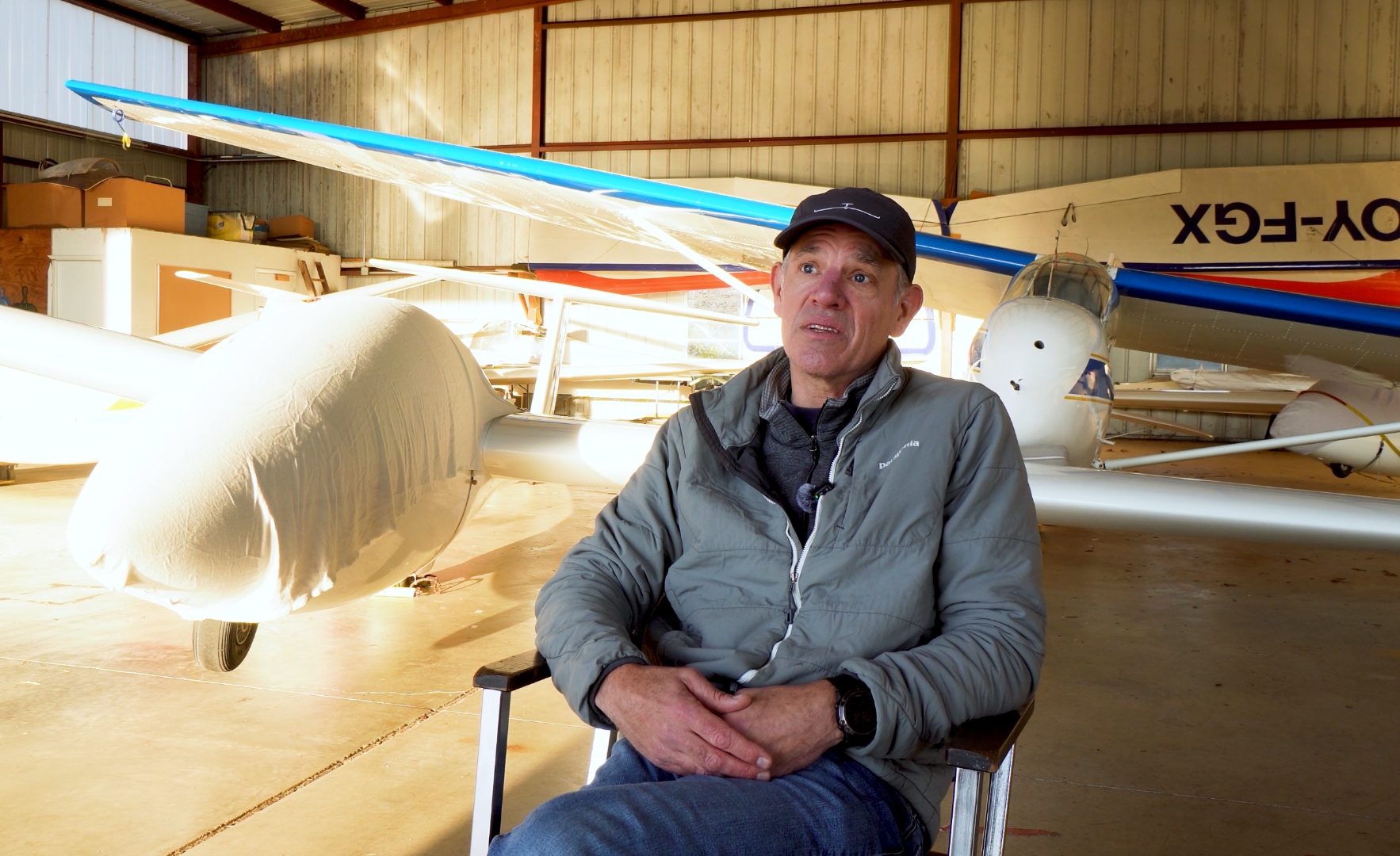 Founder interview in an aircraft hangar